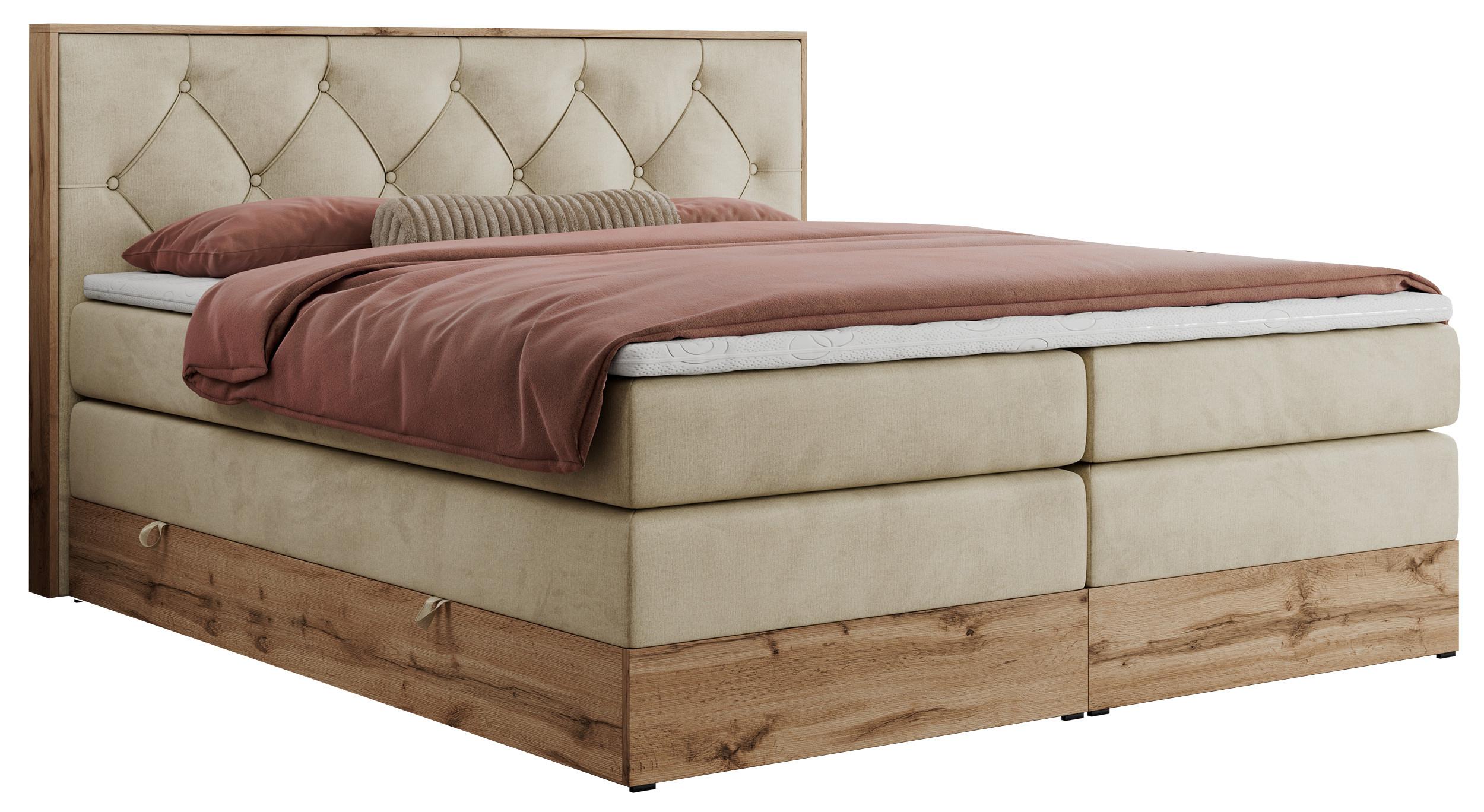 BOXSPRINGBETT VENETO KING 160/200 Beige Velvet - H4 - Beige, Holz/Textil (160/200cm) - MKS
