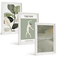 BILDER SET 3er Set - 40x60 cm Weißer Rahmen - Abstrakte Pflanzensilhouettenmuster - Weiß, Kunststoff (40/60cm) - TULUP