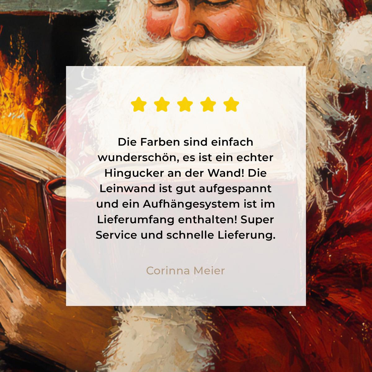 LEINWANDBILD Weihnachten - Weihnachtsmann - Winter - Open Fireside Wanddeko Schlafzimmer 60x90 cm - Dunkelrot, Textil (60/90cm) - MuchoWow