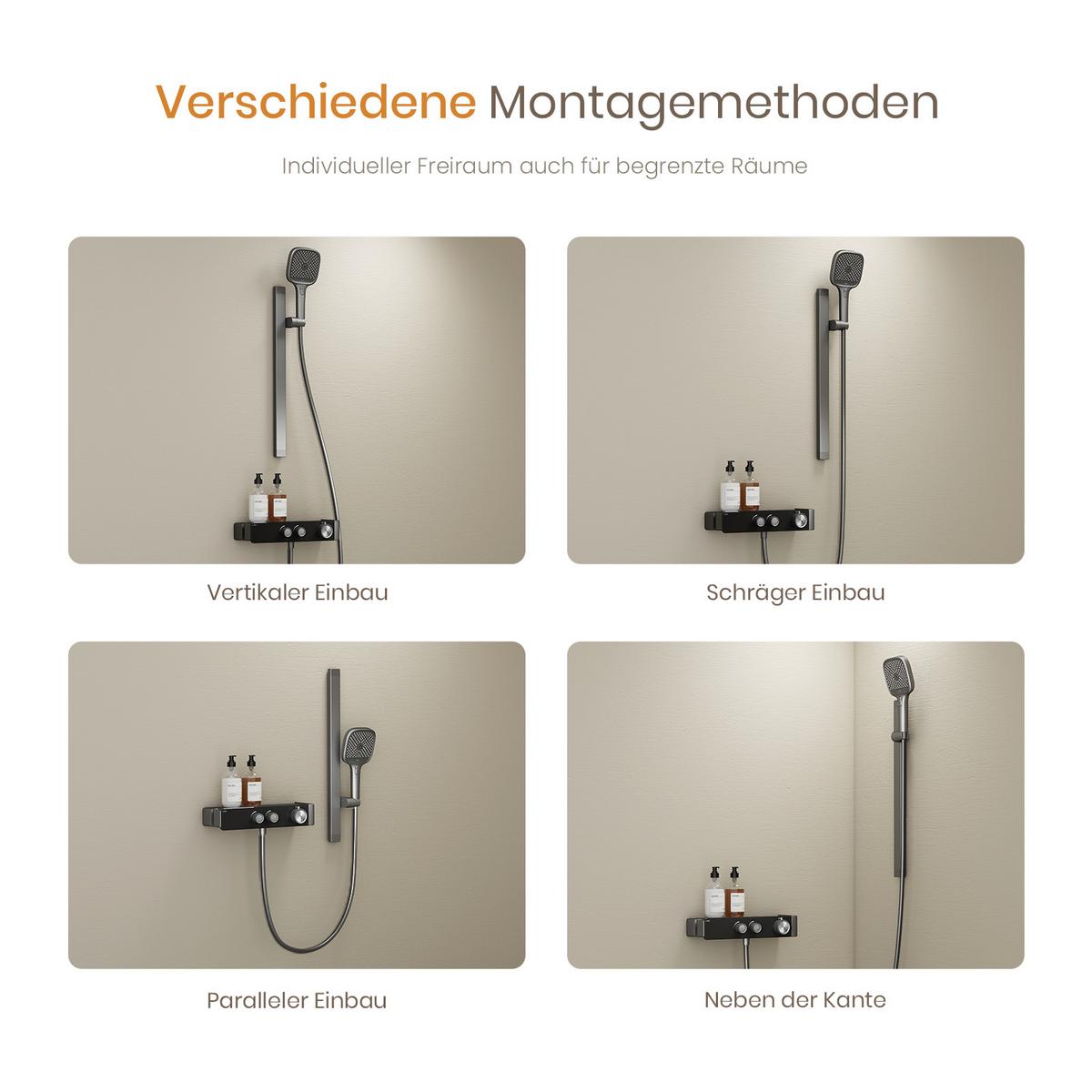 ÜBERKOPFBRAUSESET mit einstellbarer Wasserdurchfluss Anthrazit Matt 115/35,5/15 cm - Anthrazit, Metall (35.5/115/15cm) - EMKE