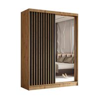 SCHWEBETÜRENSCHRANK LAMELLO 160/216/61 cm 2-türig mit Spiegel Eiche Artisan - Schwarz/Eiche Artisan, Holzwerkstoff (160/216/61cm) - MASSENO