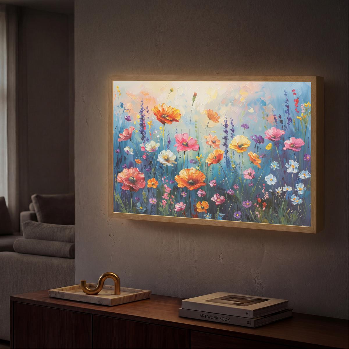 WANDLEUCHTE MIT AKKU Blumen - Natur - Aquarell - Kunst 60x40 cm - Multicolor, Holzwerkstoff (60/40/8cm) - OnlyWow