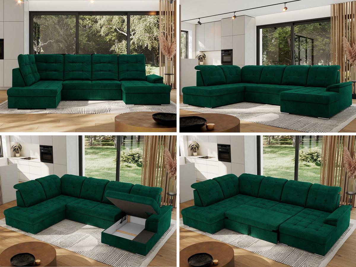 WOHNLANDSCHAFT MADRITO U - DunkelGrün Velorus - Links - Dunkelgrün/Silberfarben, Textil/Metall (204/89/323cm) - MKS