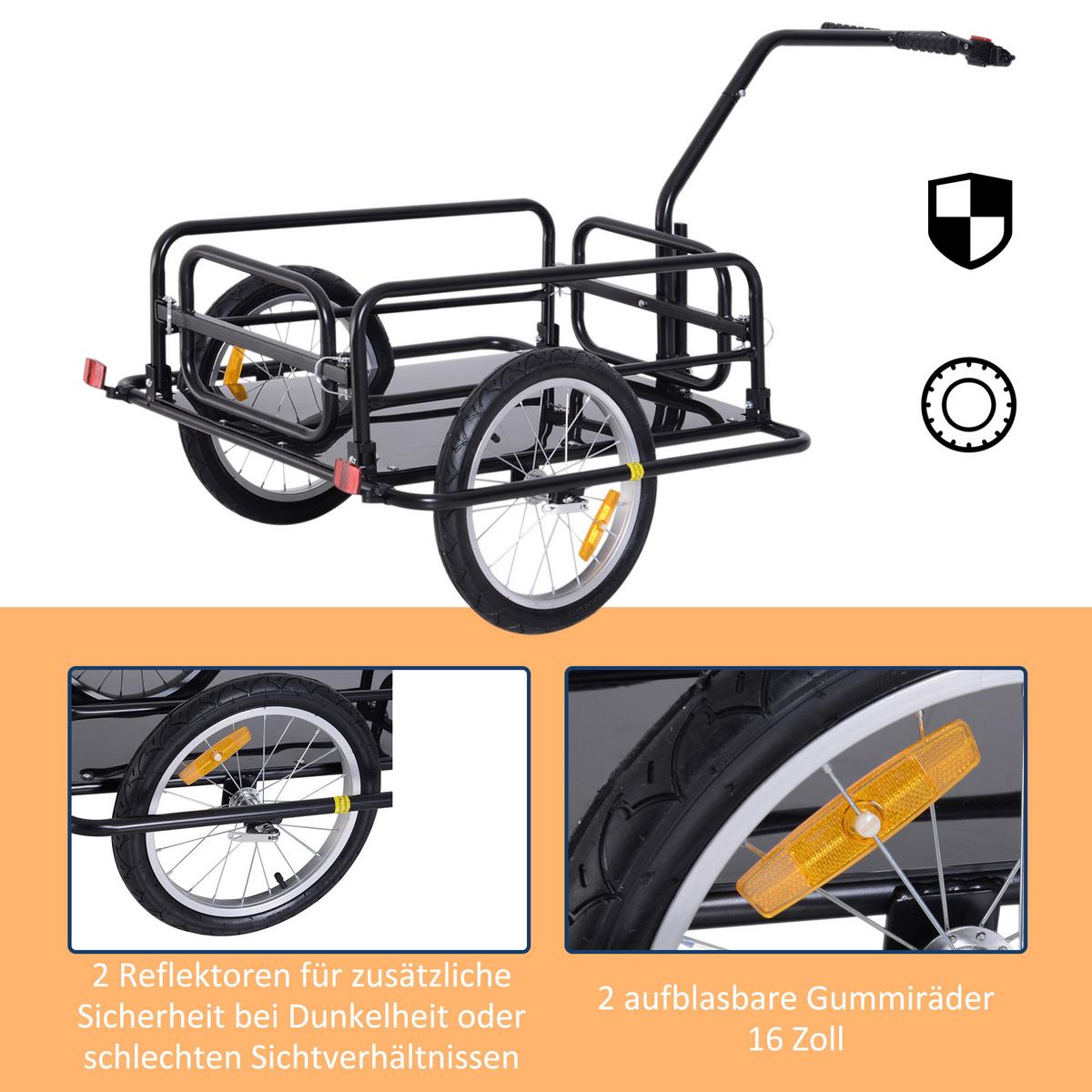 FAHRRADANHÄNGER Lastenanhänger 40 kg Belastbarkeit Transportanhänger klappbar - Schwarz, Metall (71.5/77/155cm) - HOMCOM