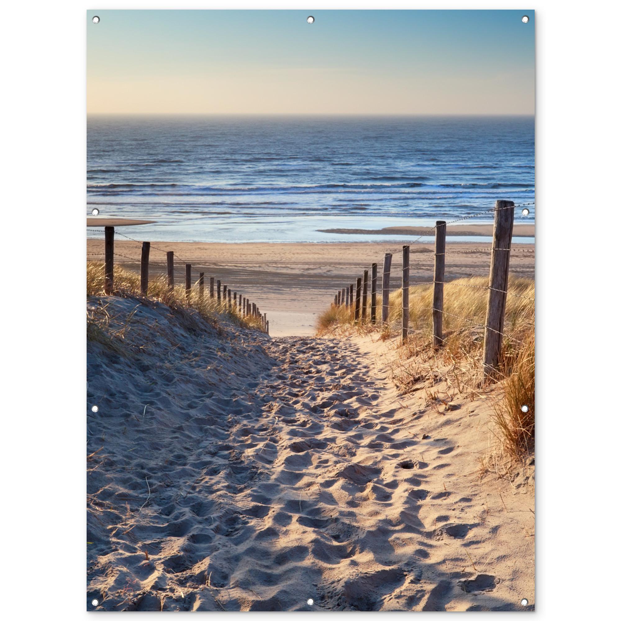 GARTENPOSTER Strand - Meer - Niederlande - Dünen - Sonne Gartendekoration 120x160 cm - Sandfarben, Kunststoff (120/160/0.2cm) - OnlyWow