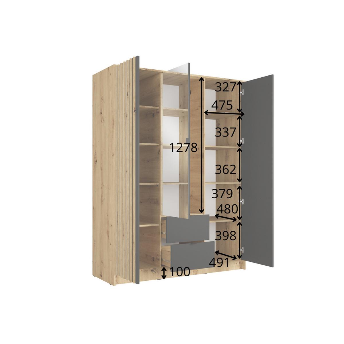 KLEIDERSCHRANK Eiche Artisan, Onyx Schwarz 151/201/55 - Eiche Artisan, Holzwerkstoff (151/201/55cm) - RAUMHIRSCH FURNITURE
