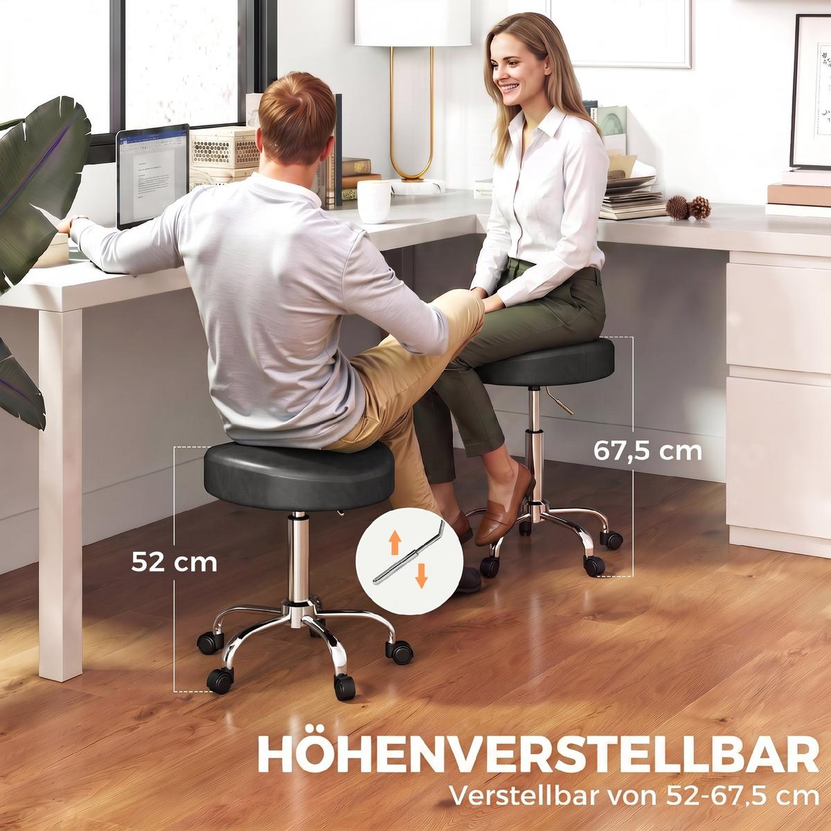 SALONHOCKER PU Metall Schwarz - Chromfarben/Schwarz, Leder/Metall (34.5/67.5/39cm) - HOMCOM