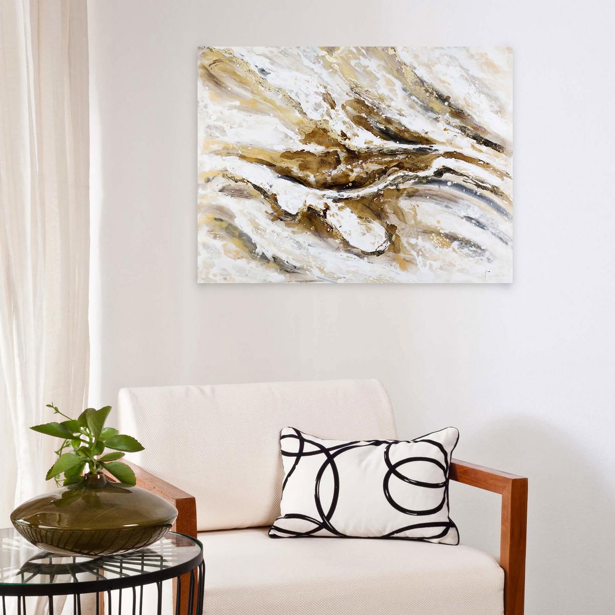 ACRYLBILD HANDGEMALT 100/75 cm - Weiß/Braun, Holz/Textil (100/75cm) - KUNSTLOFT