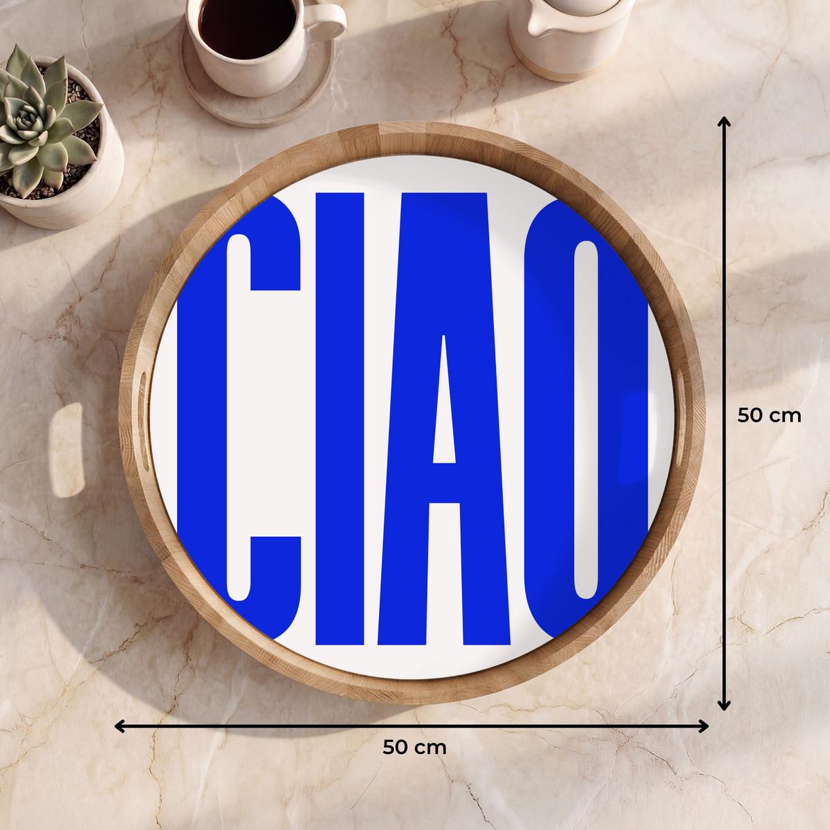 TABLETT Ciao - Großbuchstaben - Blau - Minimalistisch 50x50 cm - Blau, Holz (50/5/5cm) - OnlyWow