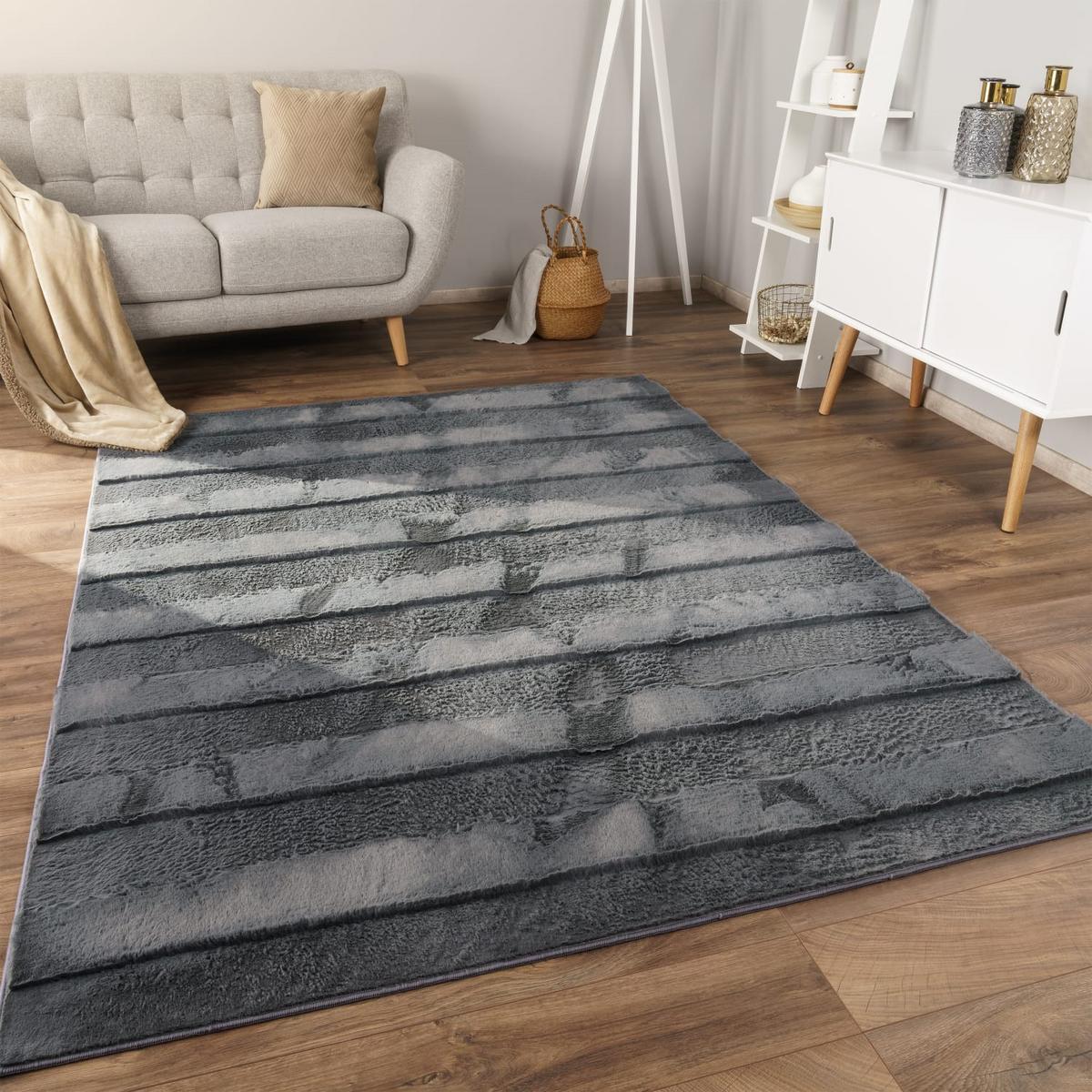 HOCHFLORTEPPICH, mit Struktur, aus Polyester, Florhöhe 22 mm, Anthrazit, 160 x 220 cm - Anthrazit, Textil (220/160cm) - KADIMA DESIGN