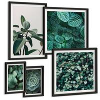 BILDER SET 5er Set - 50x50 cm & 20x30 cm & 40x60 cm Schwarzer Rahmen - Grüne Wälder, kristallklares Wasser - Schwarz, Kunststoff (40/60cm) - TULUP