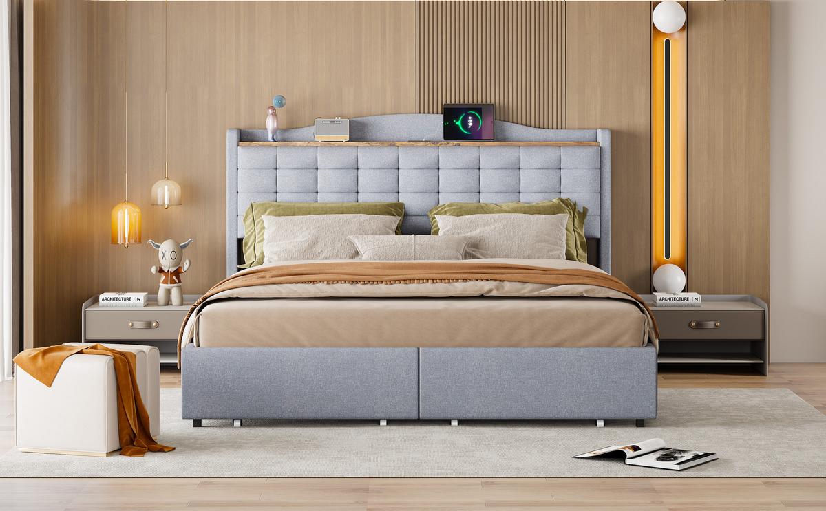 BETT grau 200/166/110 cm - Grau, Textil/Metall (160/200cm) - Urban Meuble