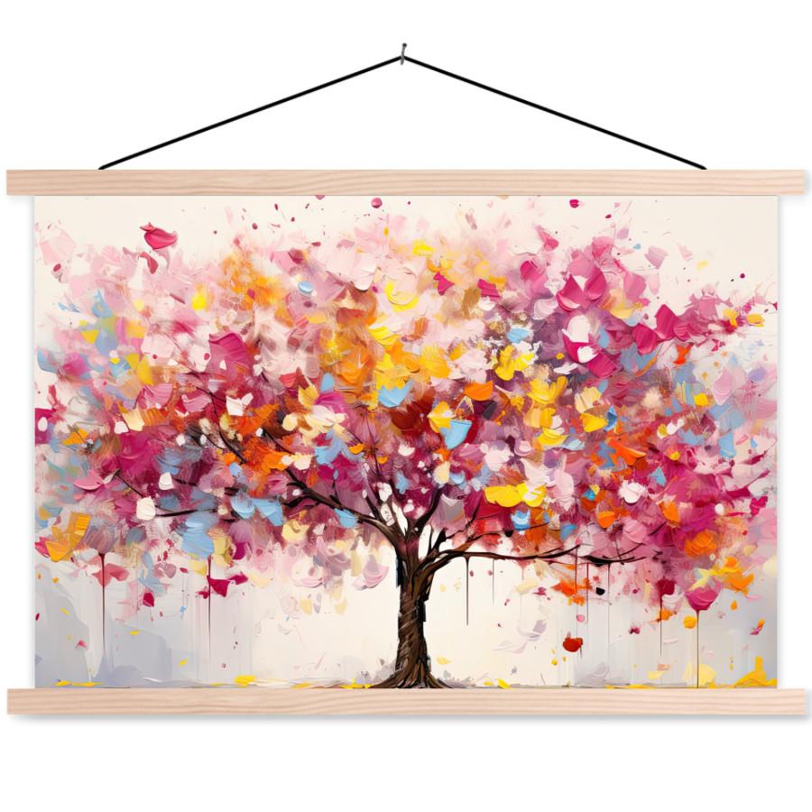 POSTER MIT MAGNETLEISTEN Aquarell - Baum - Kunst - Abstrakt Wanddeko 90x60 cm - Multicolor, Textil (90/60/0.15cm) - MuchoWow