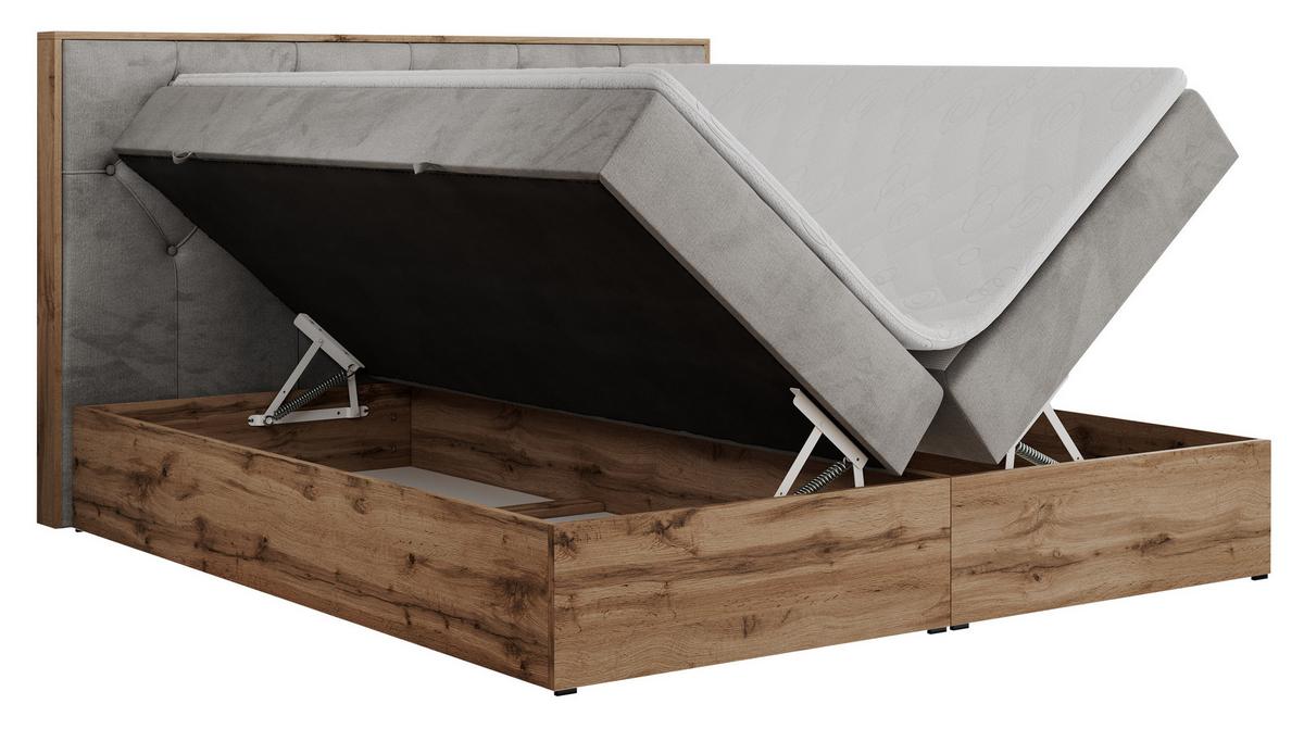 BOXBETT VENETO 140/200 Hellgrau Velvet - H3 - Hellgrau, Holz/Textil (140/200cm) - MKS