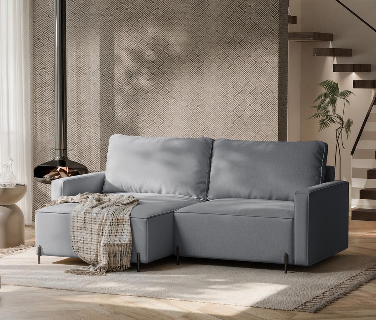 ECKSOFA LEO Links, mit Schlaffunktion und Bettkasten, Grau - Grau, Textil/Metall (229/148cm) - Idohome