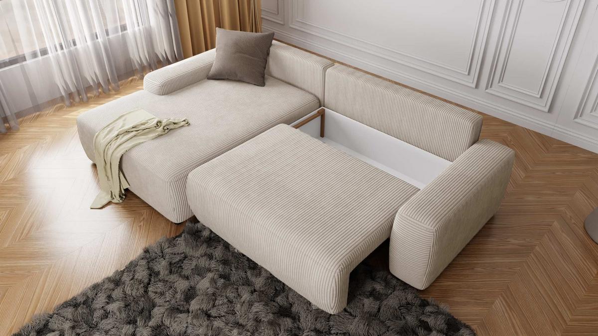 ECKSOFA Nancy Beige Cord - Beige/Schwarz, Holz/Kunststoff (264/162cm) - S-Style Möbel