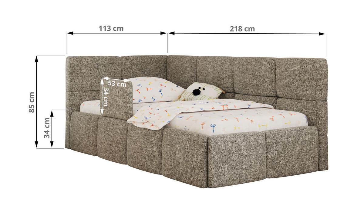 POLSTERBETT ARVO ALTA 90/200 - Grau Struktur - Ohne Matratze - Links - Grau, Textil (90/200cm) - MKS