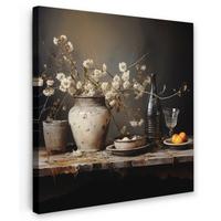 LEINWANDBILD Stilleben - Blumen - Blumenstrauß - Vase - Wein Deko Groß 90x90 cm - Schwarz, Textil (90/90cm) - MuchoWow