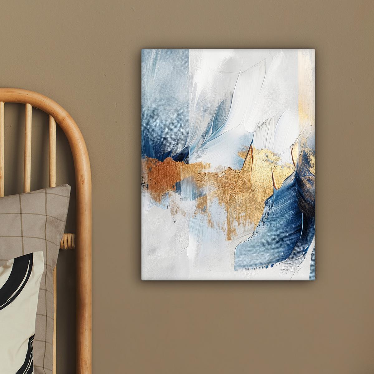 LEINWANDBILD Gold - Blau - Aquarell - Kunst - Modern Room Decor 30x40 cm - Hellblau, Textil (30/40cm) - MuchoWow