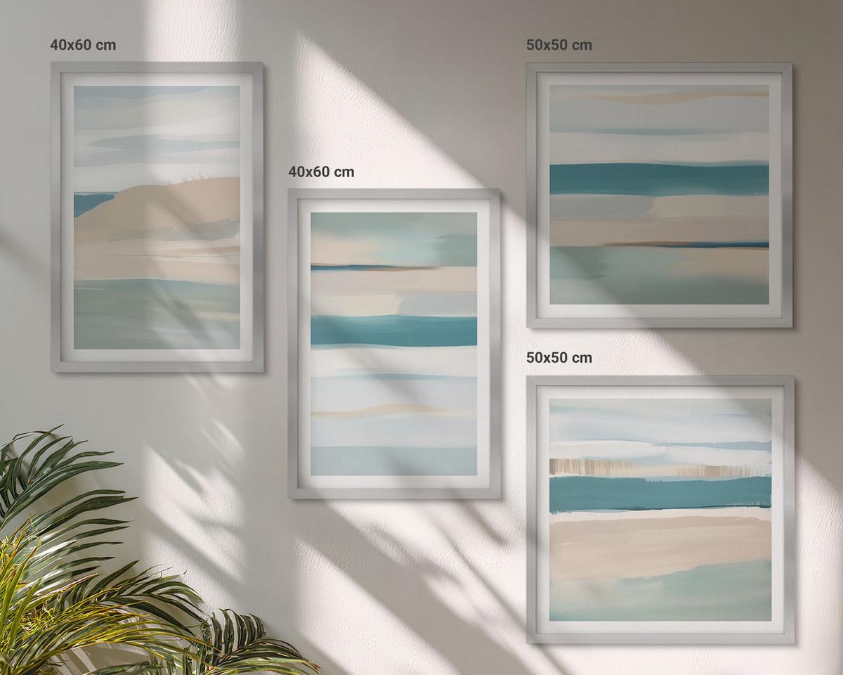 BILDER SET 4er Set - 50x50 cm & 40x60 cm Silberner Rahmen - Abstrakte blaue Landschaften - Silberfarben, Kunststoff (50/50cm) - TULUP
