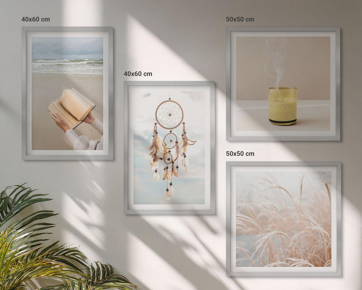 BILDER SET 4er Set - 50x50 cm & 40x60 cm Silberner Rahmen - Sommerlandschaften im Boho-Stil - Silberfarben, Kunststoff (50/50cm) - TULUP