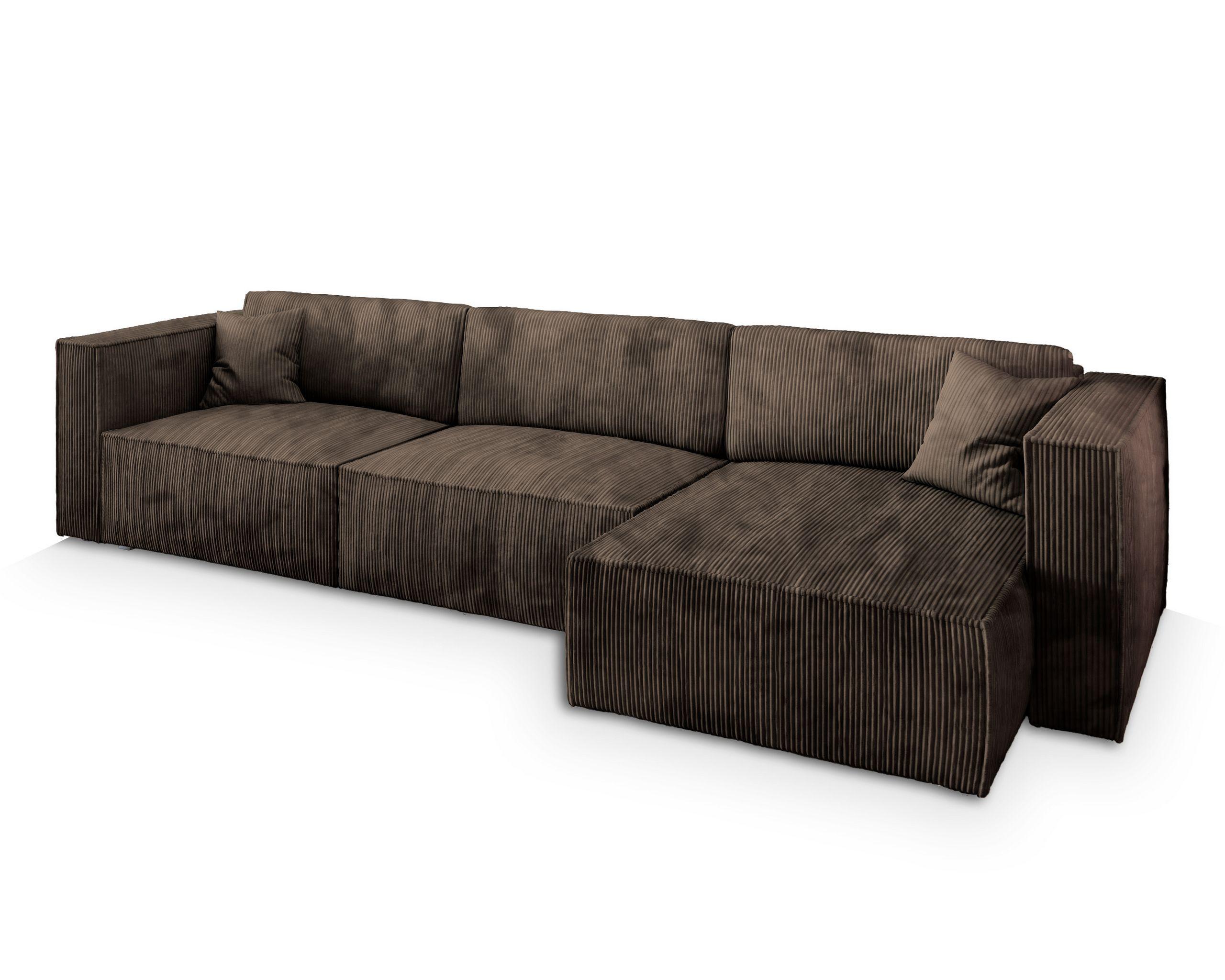 ECKSOFA TOLMO P Braun Kordstoff mit Schlaffunktion - Braun/Grau, Holz/Kunststoff (347/148cm) - MASSENO
