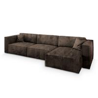 ECKSOFA TOLMO P Braun Kordstoff mit Schlaffunktion - Braun/Grau, Holz/Kunststoff (347/148cm) - MASSENO