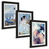 BILDER SET 3er Set - 20x30 cm Schwarzer Rahmen - Leuchtturm-Abstrakte Tänzerin - Schwarz, Kunststoff (20/30cm) - TULUP