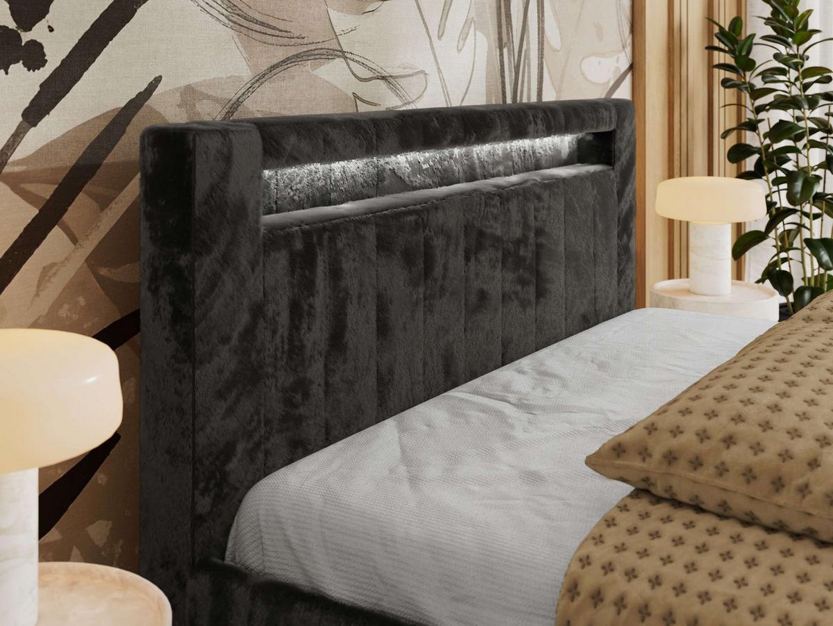 POLSTERBETT GOLD 5 CLASSIC 140/200 - Dunkelgrau Plüsch - Multipocket-Matratze - Dunkelgrau, Textil (140/200cm) - MKS