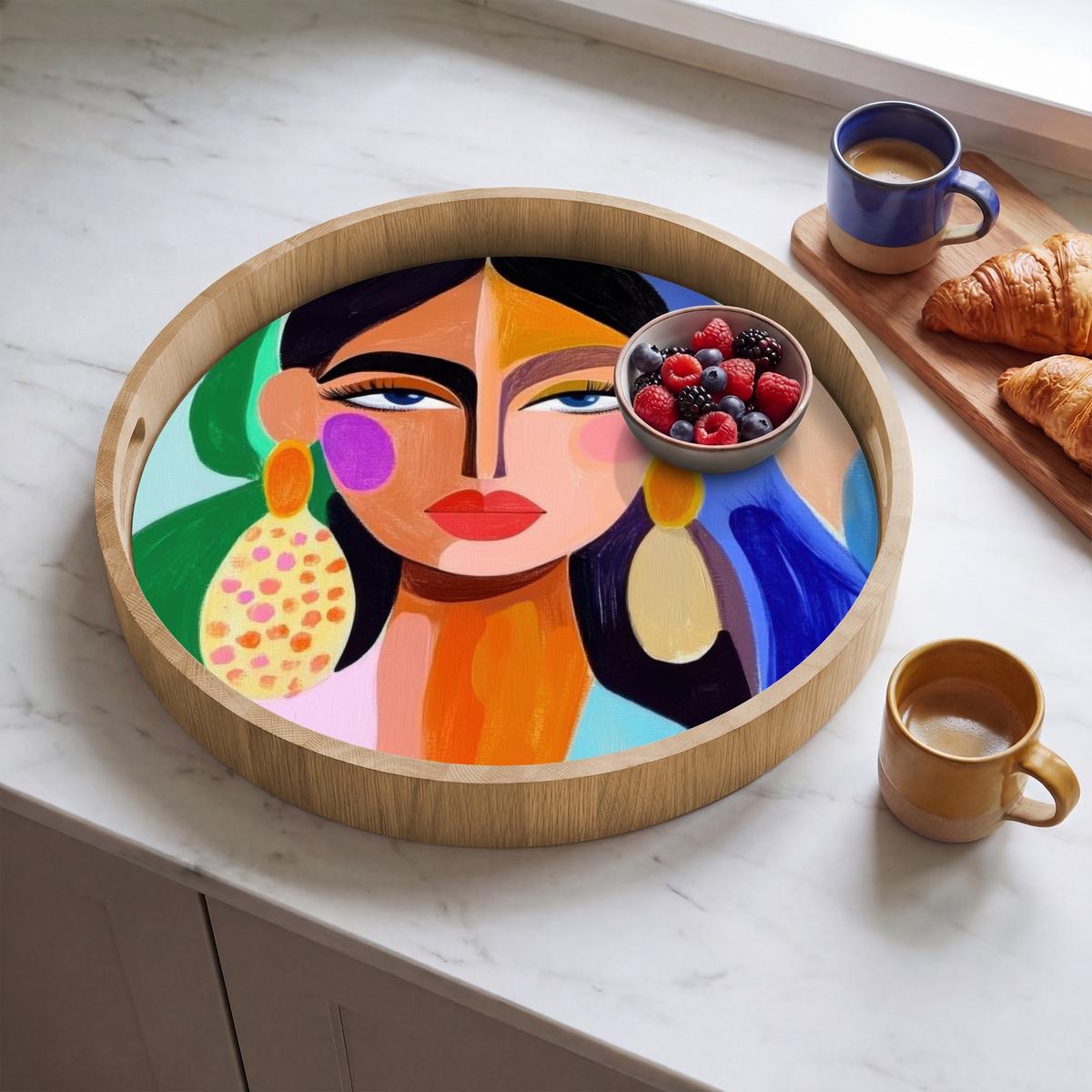 TABLETT Porträt - Frau - Modern 50x50 cm - Multicolor, Holz (50/5/5cm) - OnlyWow