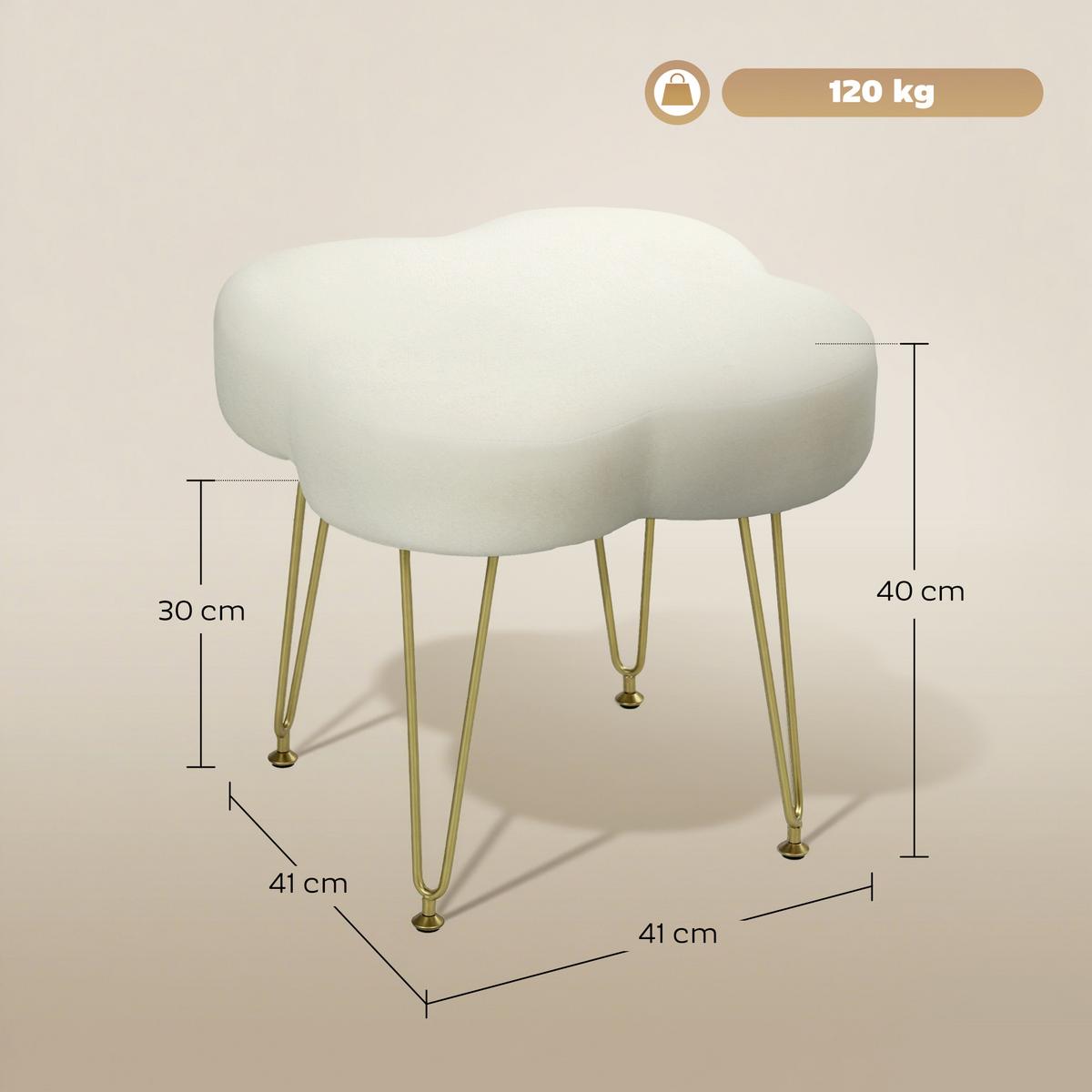 HOCKER Sitzhocker in Kleeblattform mit Stahlbeinen Fußhocker mit Samtoptik Creme - Weiß, Textil (41/40/41cm) - HOMCOM
