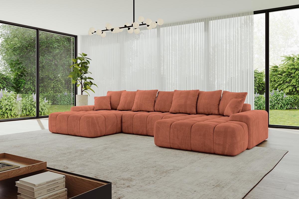 WOHNLANDSCHAFT ENSI-U - 353x164x69 cm Koralle - Koralle, Holzwerkstoff/Kunststoff (357/69/164cm) - ALTDECOR