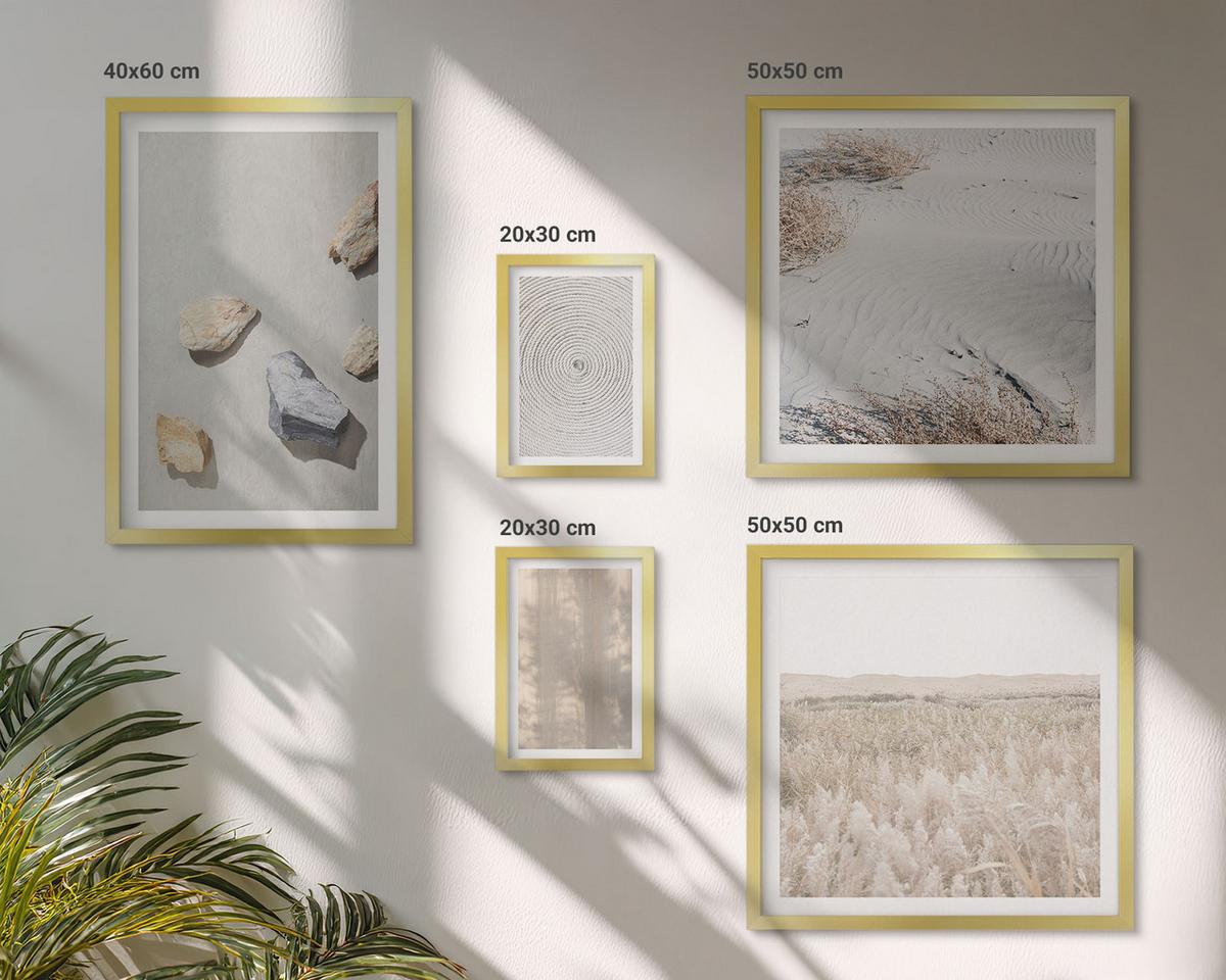 BILDER SET 5er Set - 50x50 cm & 20x30 cm & 40x60 cm Goldrahmen - Boho-Naturtexturen - Goldfarben, Kunststoff (40/60cm) - TULUP