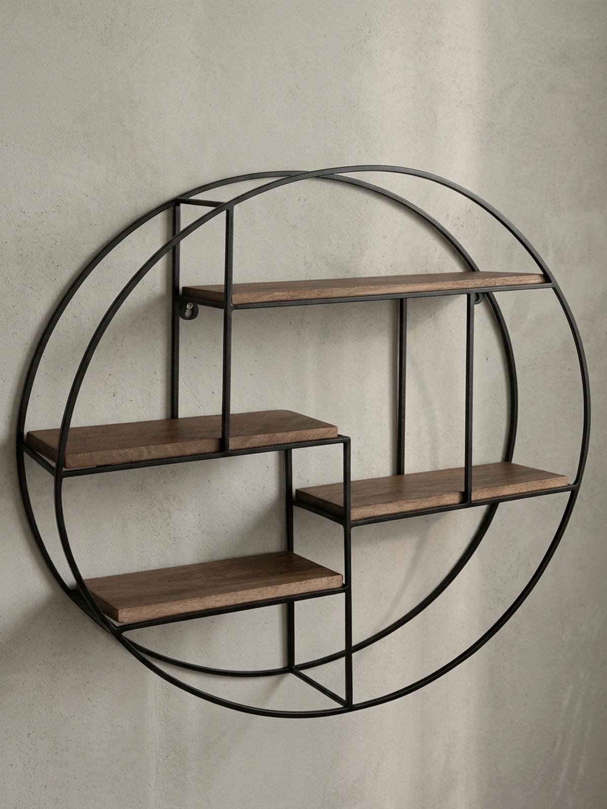 WANDREGAL Mango Massivholz Metall Industrial Stil 70x70x18 cm Rund - Schwarz/Braun, Holz/Metall (70/70/18cm) - KADIMA DESIGN