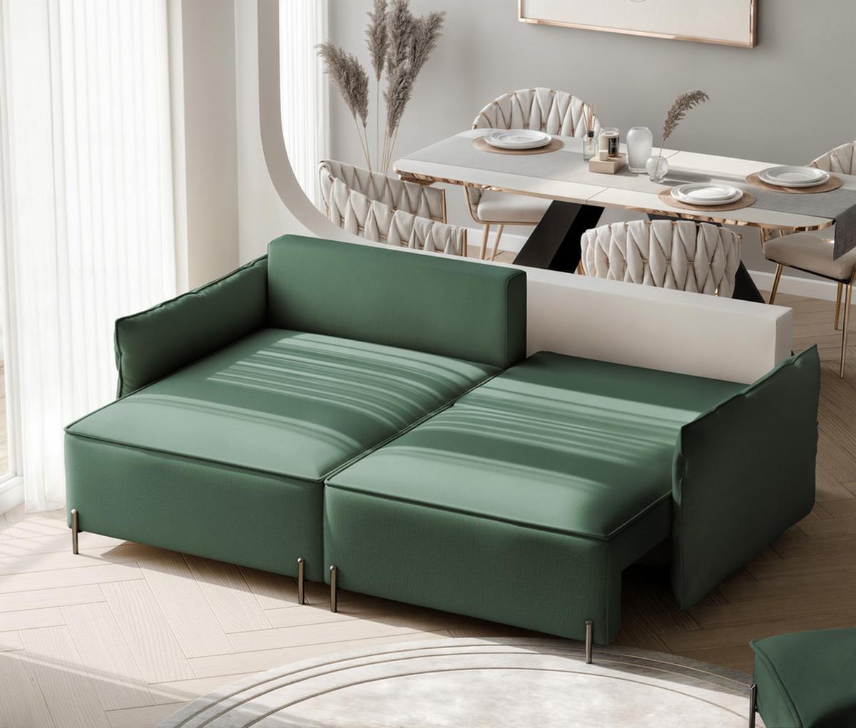 ECKSOFA MARCO Links, mit Schlaffunktion und Bettkasten, Grün - Grün, Textil/Metall (221/148cm) - Idohome