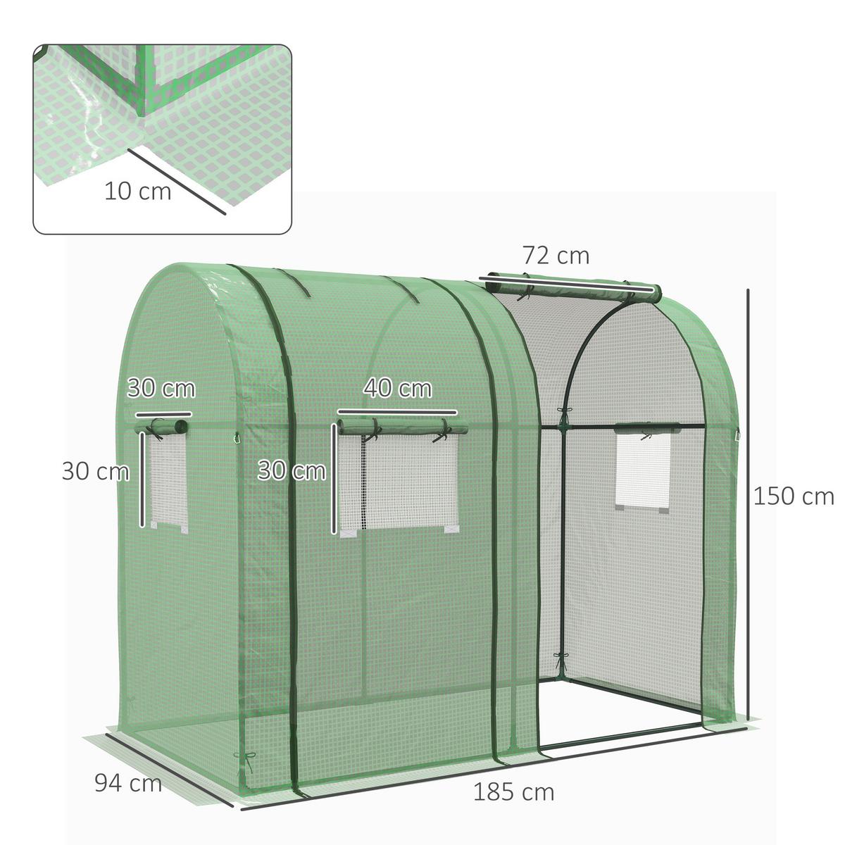 FOLIENGEWÄCHSHAUS, mit 2 Rolltüren mit Seitenfenster, UV-Schutz, für Garten, PE, Grün - Grün, Kunststoff/Metall (94/150/185cm) - Outsunny