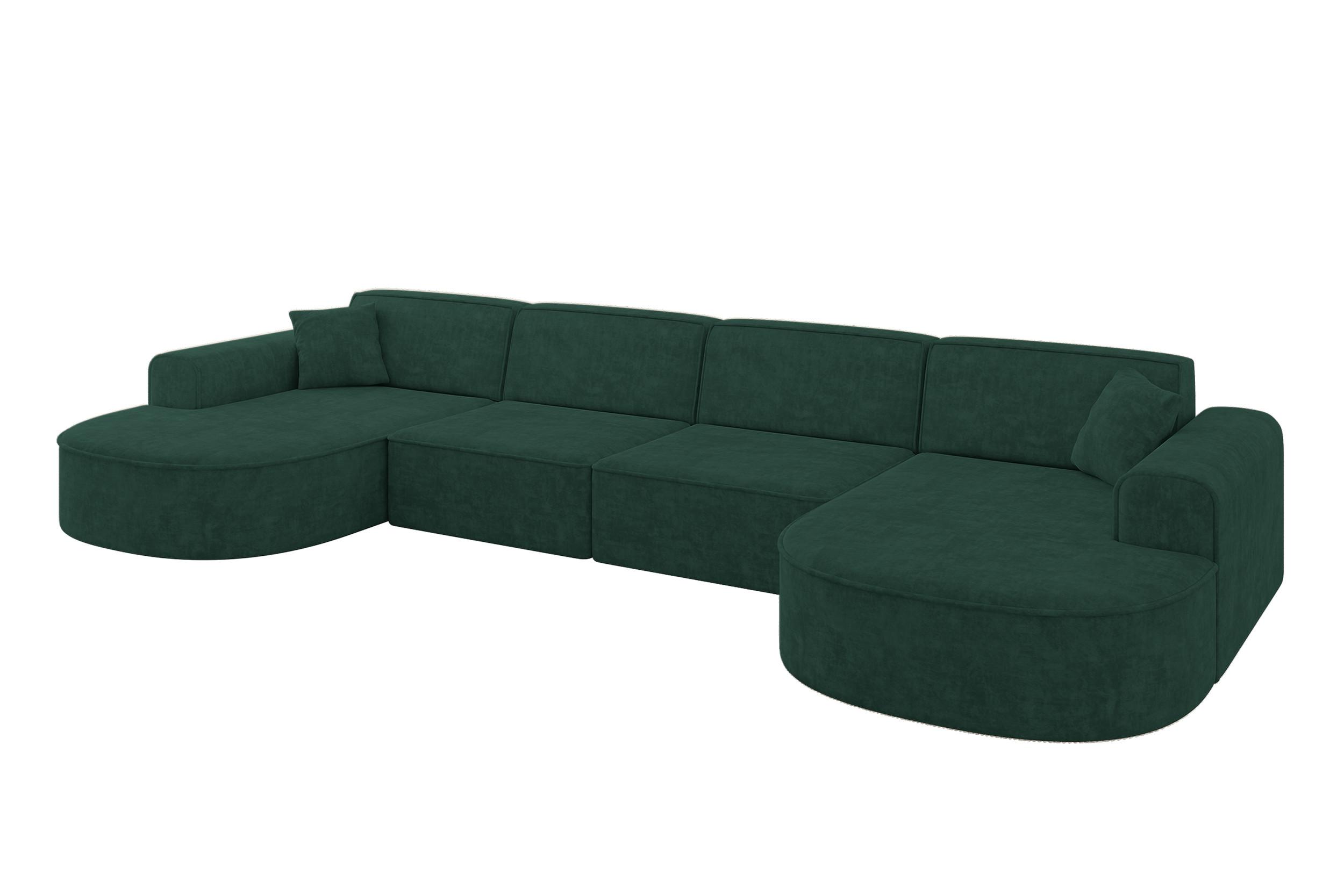 WOHNLANDSCHAFT MARI-U2 - 388x171x79 cm Grün Velours - Schwarz/Grün, Holzwerkstoff/Kunststoff (388/79/171cm) - ALTDECOR