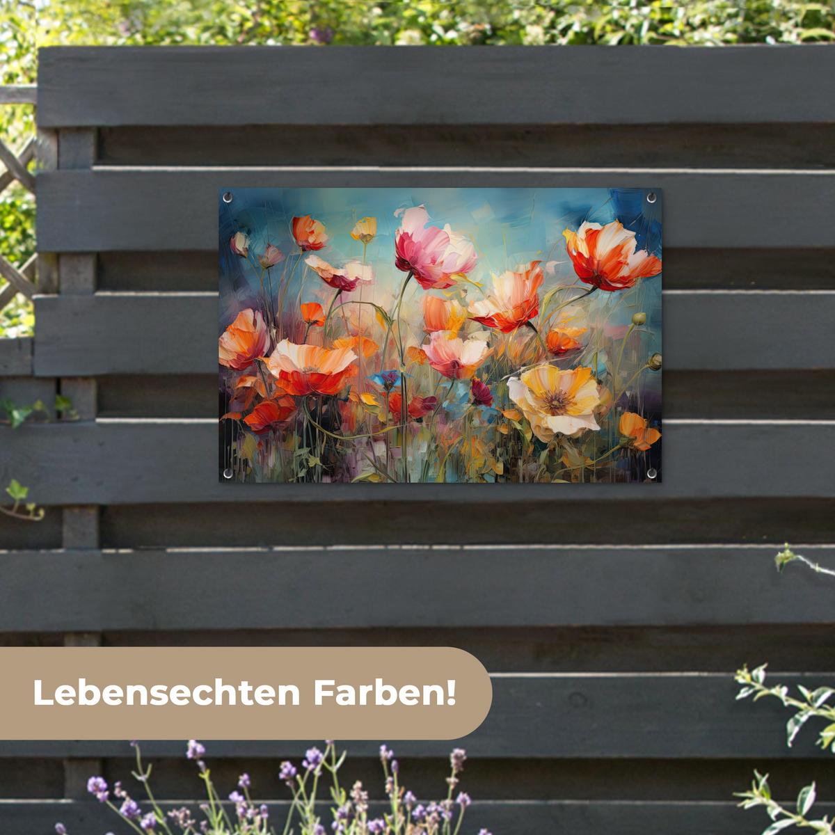 GARTENPOSTER Blumen - Aquarell - Kunst - Botanisch - Natur Gartendeko 90x60 cm - Orange, Kunststoff (90/60/0.2cm) - OnlyWow