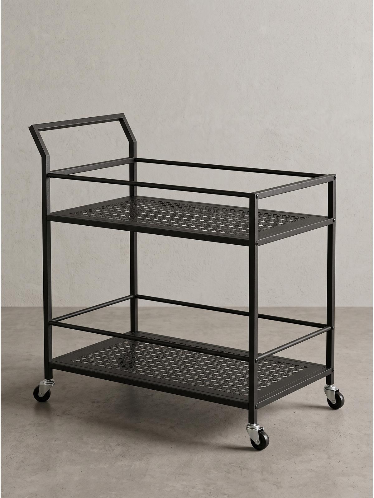 SERVIERWAGEN ALCUDIA, Eisen, mit Ablagen, mit Gitterstruktur, Schwarz, 79 x 45 x 83 cm - Schwarz, Metall (79/83/45cm) - KADIMA DESIGN