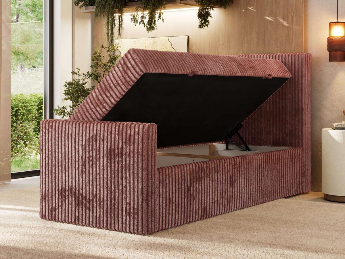 BOXBETT TILIANO DUO 90/200 - Rosa Cord - H4 - Topper Visco - Rechts Seite - Rosa, Textil (90/200cm) - MKS