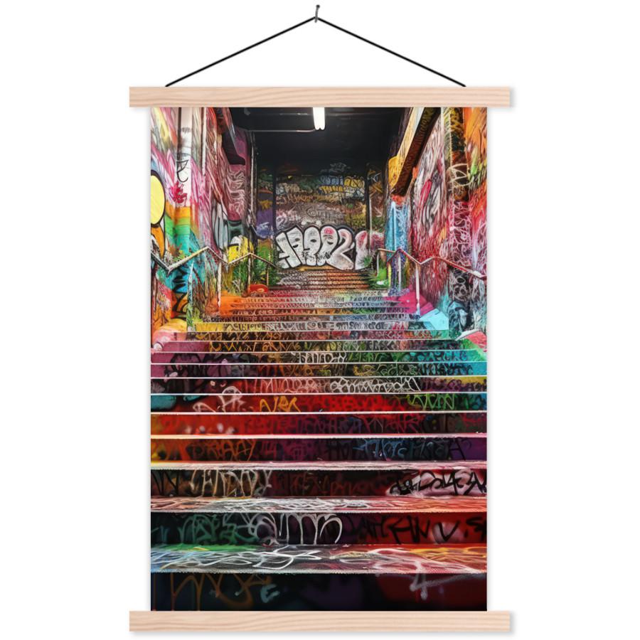 POSTER MIT MAGNETLEISTEN Treppe - Graffiti - Farben - Kunst Deko Wohnzimmer 40x60 cm - Multicolor, Textil (40/60/0.15cm) - MuchoWow