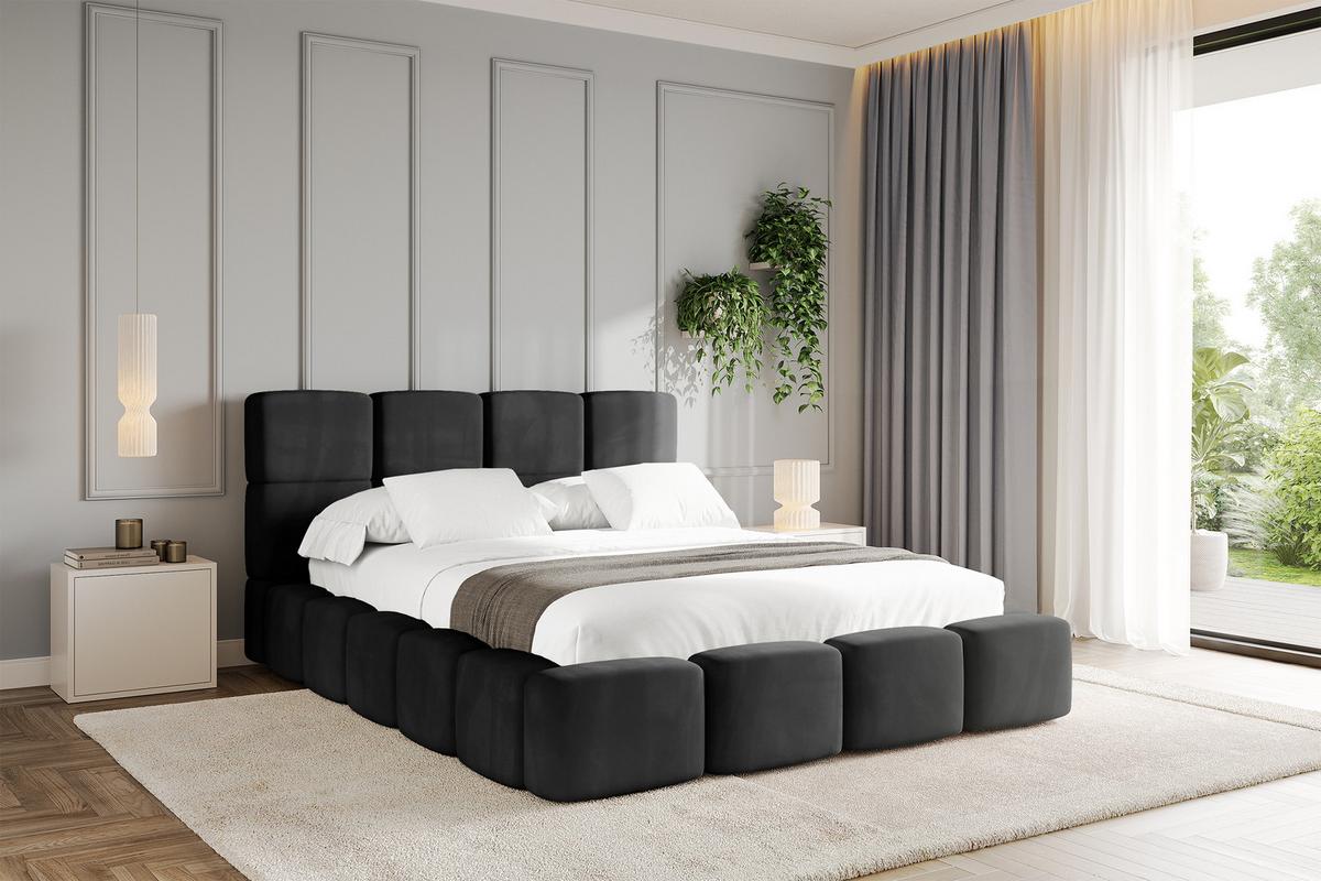 POLSTERBETT mit Bettkasten und Lattenrost, Bett mit Kopfteil, Boxbett ohne Matratze, Doppelbett mit Stauraum - NATA 120x200 Schwarz - Schwarz Hochglanz, Holzwerkstoff/Textil (120/200cm) - ALTDECOR