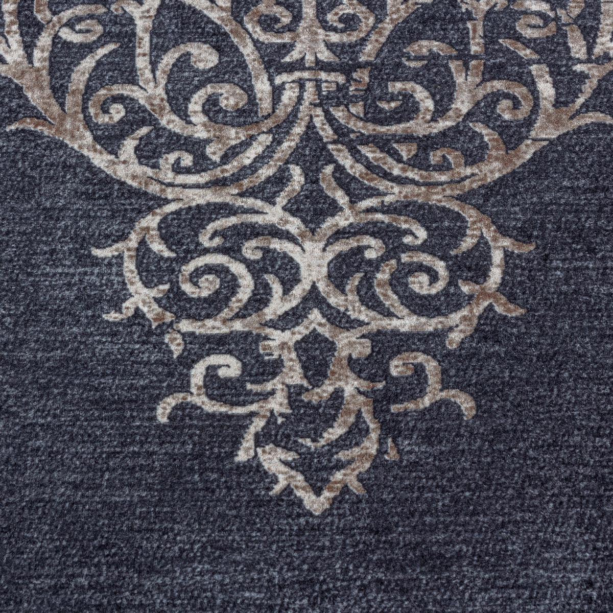 TEPPICH Flachgewebe Waschbar PIZOL in Schwarz, mit Barock-Motiv, 80 x 250 cm - Schwarz, Textil (250/80cm) - KADIMA DESIGN
