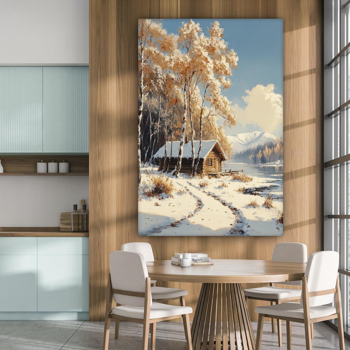 LEINWANDBILD Winter - Schnee - Zuhause - Natur Deko Groß 90x140 cm - Hellbraun, Textil (90/140cm) - MuchoWow