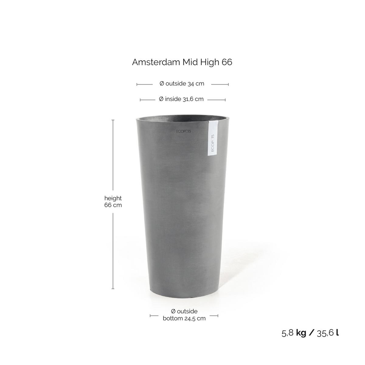 BLUMENTOPF Amsterdam Mid High 34/66 cm Grau - Grau, Kunststoff (34/66cm) - Ecopots