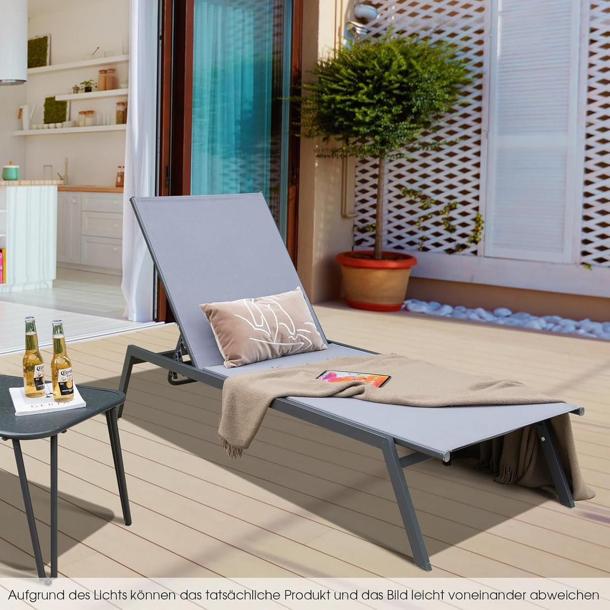 GARTENLIEGE Grau - Grau, Textil (199.5/35/70cm) - COSTWAY