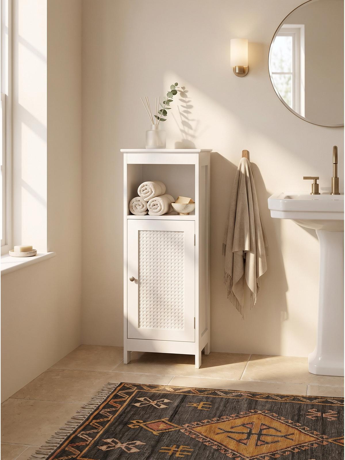 BADSCHRANK ADOUR, MDF, mit Stauraum, Weiß, 30 x 28 x 80 cm - Weiß, Holzwerkstoff/Metall (30/80/28cm) - KADIMA DESIGN
