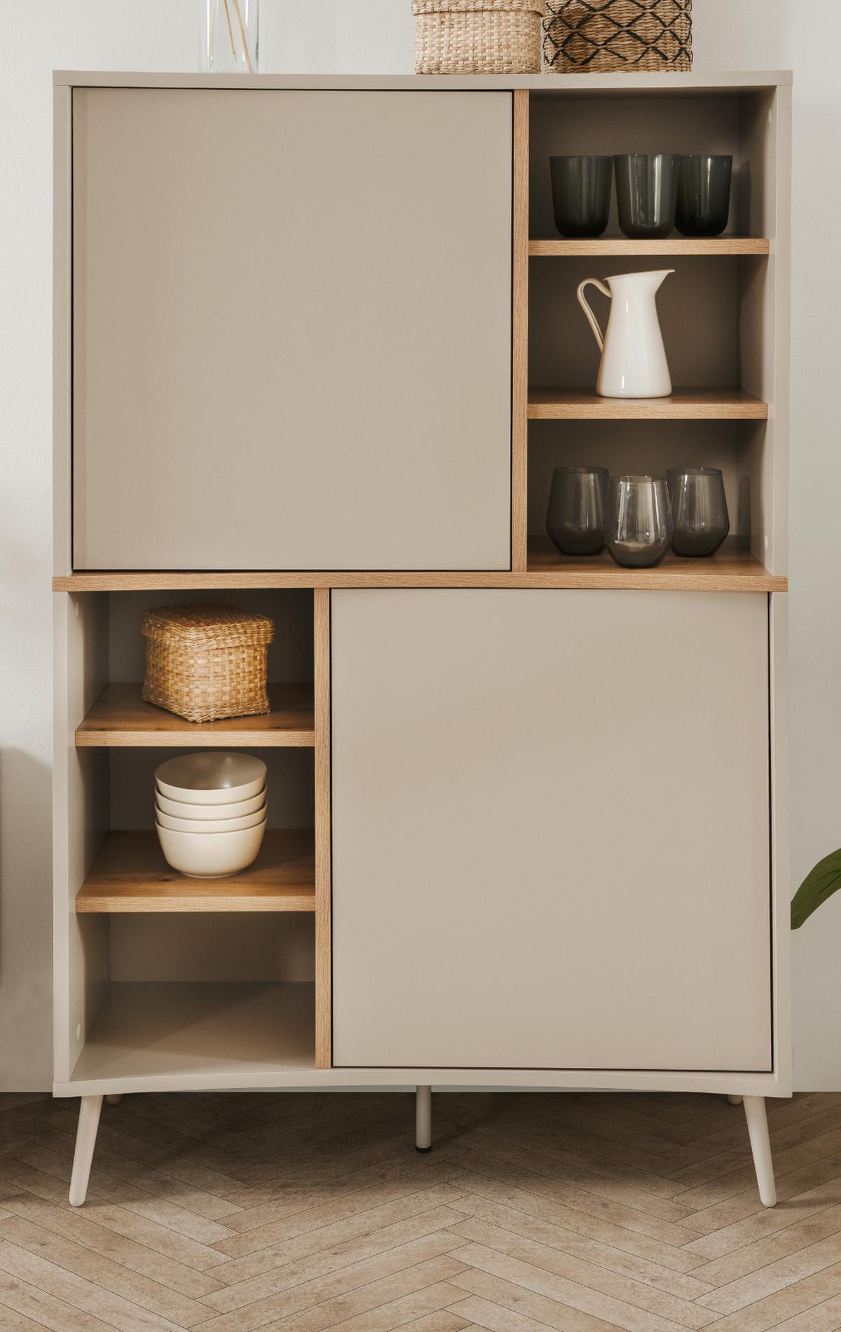 HIGHBOARD Kaschmir, Eiche Artisan 90 x 140 cm, Kommode mit Push-to-Open - Kaschmir/Eiche Artisan, Holzwerkstoff (90/140/37.5cm) - Furn.Design
