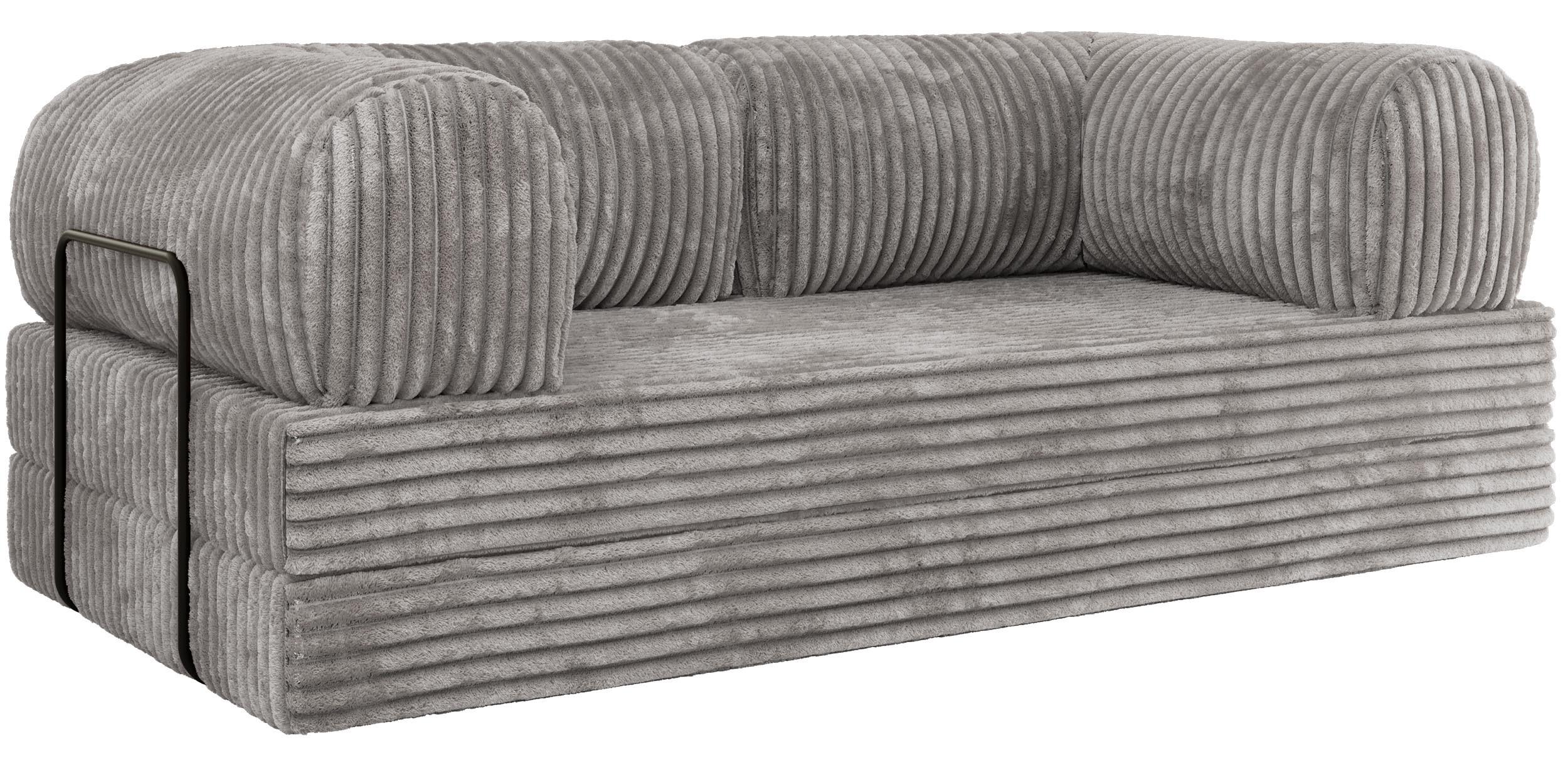 3-SITZER SOFA ORSETTO - Hellgrau Cord - Hellgrau/Schwarz, Textil/Metall (200/70/100cm) - MKS