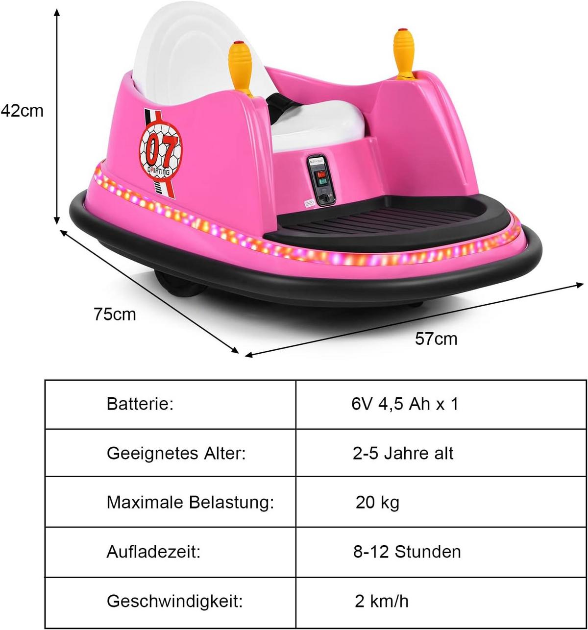 AUTOSCOOTER 6V Kinder Rosa - Pink, Kunststoff (75/42/57cm) - COSTWAY